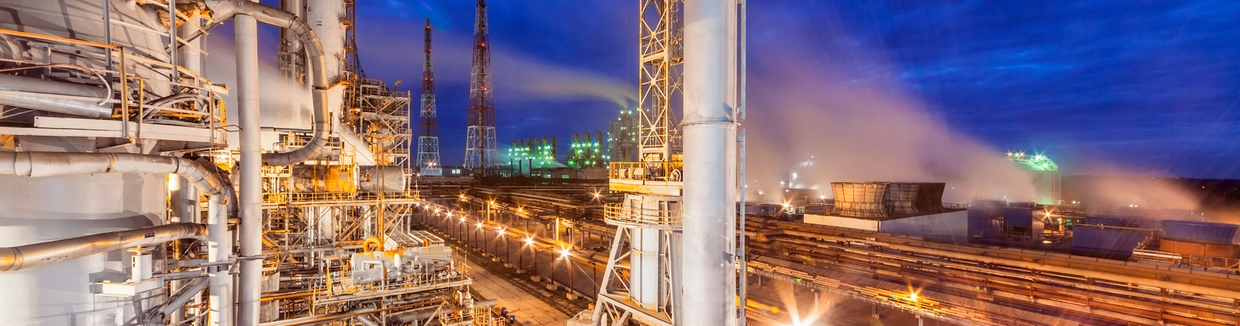 Ammonia production plant at night